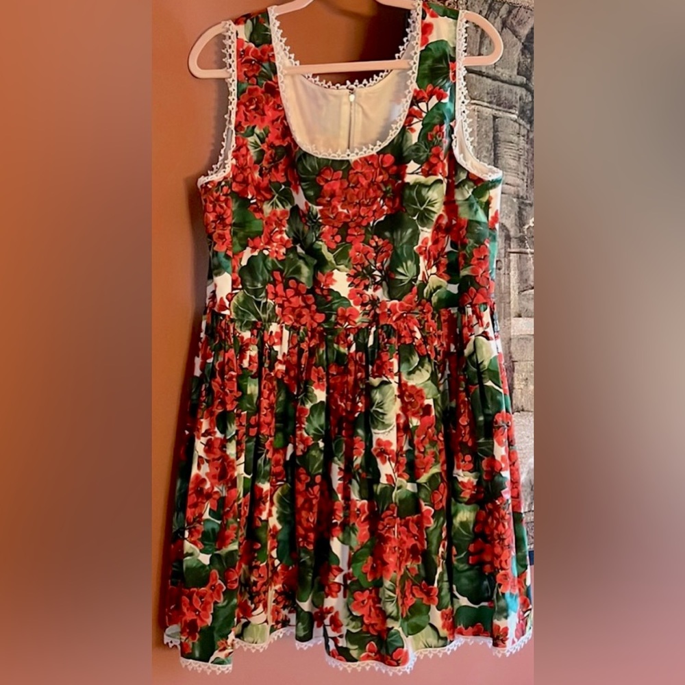 Dolce & Gabbana Portofino Print Red Geranium Cotton Mini Dress Size 54 or 14/16